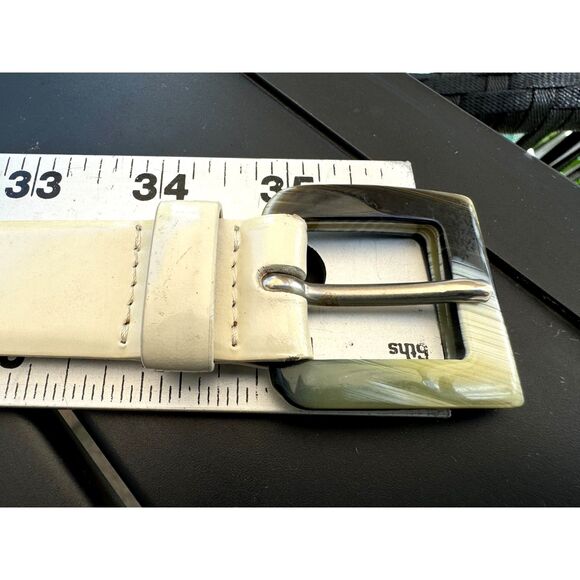 Banana Republic 100% Cream Leather Belt SZ 30 Made in Italy Olive & Cream Buckle main image 9